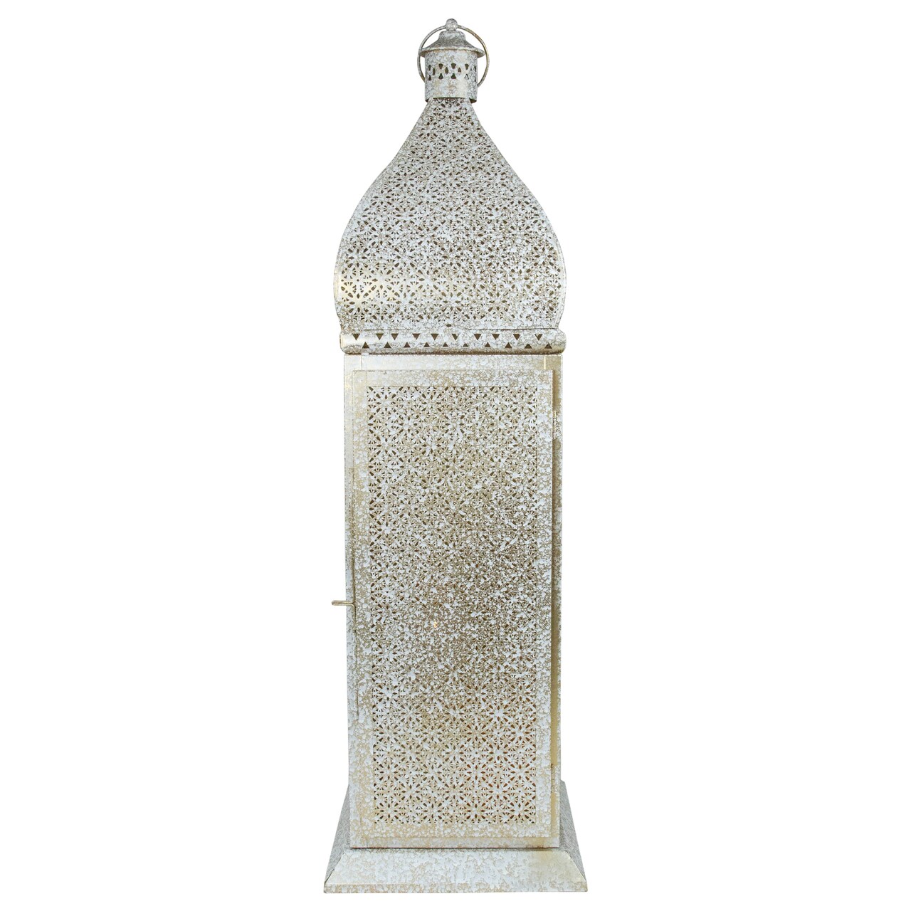 Northlight 30.5" White and Gold Moroccan Style Pillar Candle Floor Lantern